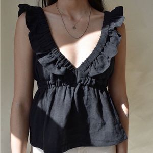 Harly Jae “Milos” top in black linen, size s